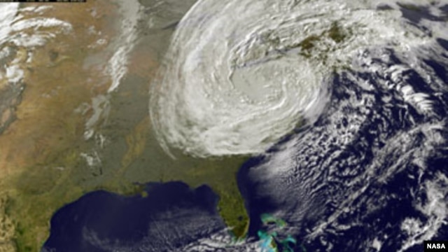 NASA's Earth-observing satellites are gathering images and data as Sandy, though no longer a hurricane, continues to affect a large area of the eastern United States after coming ashore on  October 29, 2012.