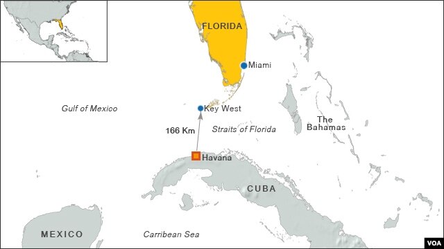 Bản đồ chặng đường bơi Havana-Florida của bà Diana Nyad