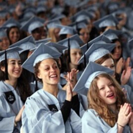 Graduating seniors cheer at the commencement for Barnard College, in New York (File)