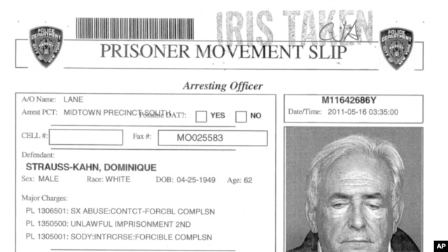 An NYPD prisoner movement slip for former IMF chief Dominique Strauss-Kahn