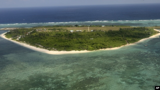 An aerial view of Pag-asa Island, part of the disputed Spratly group of islands, in the South China Sea located off the coast of western Philippines, July 20, 2011