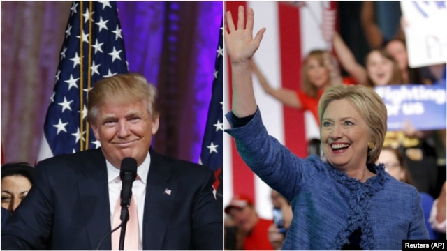 Ứng viên Đảng Cộng hòa Donald Trump phát biểu trước các cử tri ở Palm Beach, Florida, trong khi ứng viên Đảng Dân chủ Hillary Clinton phát biểu tại một cuộc vận động ở West Palm Beach, Florida, hôm 15/3.
