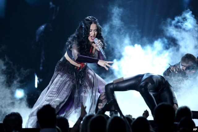 Katy Perry performs on stage at the 56th annual Grammy Awards at the Staples Center in Los Angeles, Jan. 26, 2014.