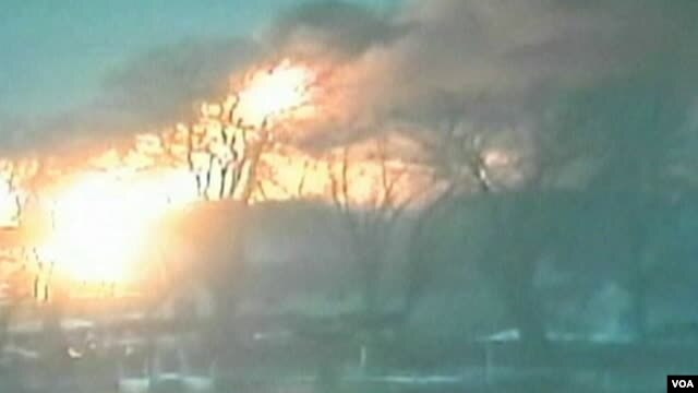 Scene of fire in Webster, New York State where four firefighters were shot Dec. 24, 2012.