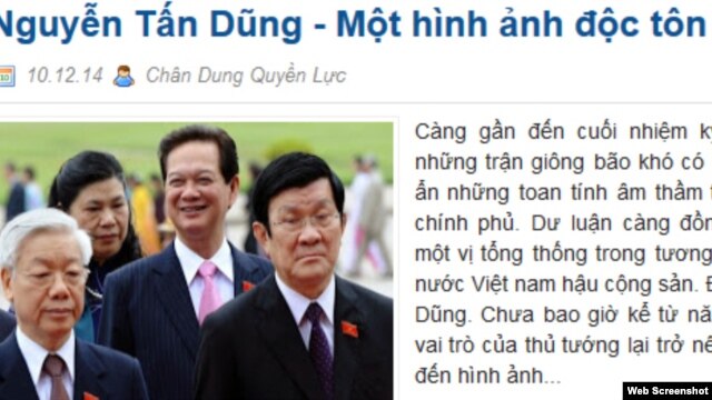 Một bài viết về Thủ tướng Việt Nam Nguyễn Tấn Dũng trên trang 'Chân dung quyền lực'.