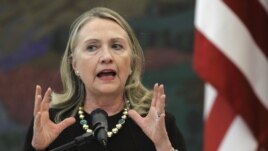 U.S. Secretary of State Hillary Clinton speaks during a news conference with Croatian President Ivo Josipovic in Zagreb, October 31, 2012. 