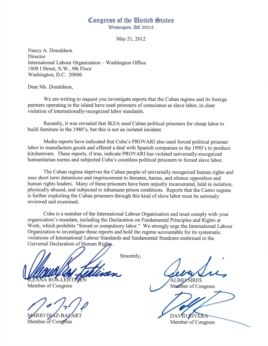 Carta firmada por congresistas cubano-americanos.