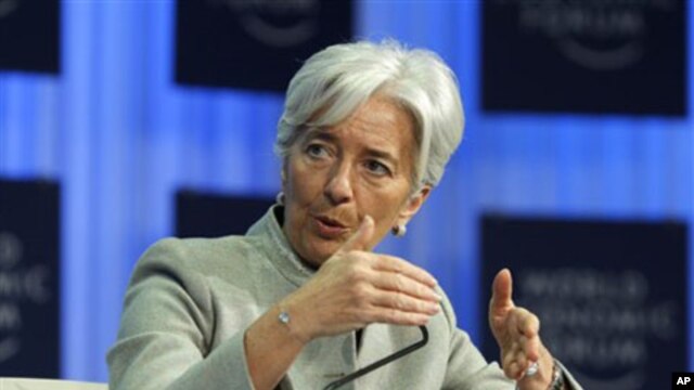 French Finance Minister Christine Lagarde speaks during a session at the World Economic Forum in Davos, Switzerland, January 29, 2011