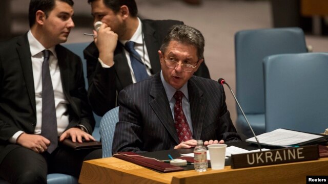 FILE - Ukraine's ambassador to the United Nations, Yuriy Sergeyev, addresses the U.N. Security Council in New York.