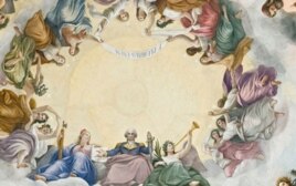 Detail from "The Apotheosis of Washington" which shows President George Washington rising to heaven in the center of the Capitol Rotunda.