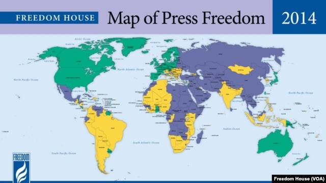 សន្ទស្សន៍​របស់​អង្គការ Freedom House អំពី​សេរីភាព​សារព័ត៌មាន​ឆ្នាំ​២០១៤។