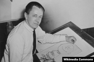 Charles Schulz in 1956 with his "Peanuts" creation, Charlie Brown