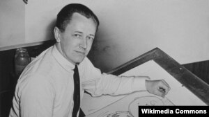 Charles Schulz in 1956 with his "Peanuts" creation, Charlie Brown