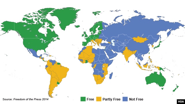 Bản đồ về Tự do báo chí năm 2014 của Freedom House.