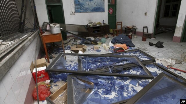 Hiện trường trong căn phòng một tòa nhà chung  cư sau  vụ đánh bom ở tỉnh Quảng Tây ngày 30/9/2015.