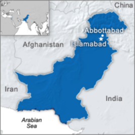 Map showing Abbottabad, Pakistan, where Osama bin Laden's compound was located.