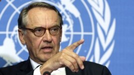 Jan Eliasson of Sweden, Special Envoy of the Secretary-General for Darfur, speaks during a press briefing about the Consultation on Darfur at the United Nations building in Geneva, Switzerland, Thursday, June 5, 2008.