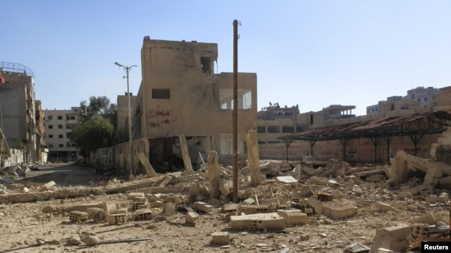 A view of rubble and damaged buildings after what activists said was shelling by forces loyal to Syria's President Bashar al-Assad, Daraya, Feb. 4, 2013.