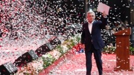 Armenian President Serge Sarkisian at campaign rally in Yerevan, Armenia, Feb. 15, 2013