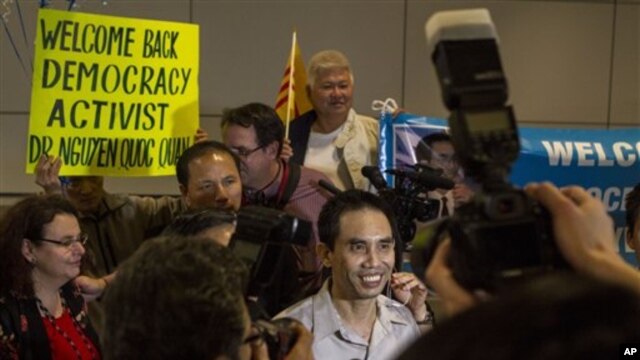 Human rights activist Nguyen Quoc Quan after arriving at Los Angeles International Airport from Vietnam, Jan. 30, 2013.