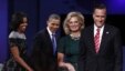 Shugaban Amurka Brack Obama da uwargidansa Michelle, da kuma abokin takararsa Mitt da Ann Romney.