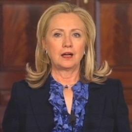 Secretary of State Hillary Clinton announces the easing some U.S. sanctions against Burma, April 4, 2012.
