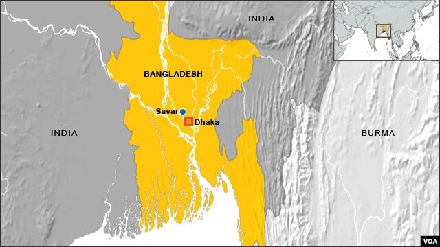 Bản đồ nơi xảy ra vụ sập nhà ở Savar, Bangladesh.