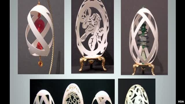 Tina Kannapel's sculpted eggshells at the Artists' Undertaking Gallery in Occoquan, Virginia