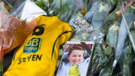 Ảnh bé trai Steven Noreilde, một nạn nhân trên chuyến bay MH17 tại sân bay Schiphol ở Amsterdam.