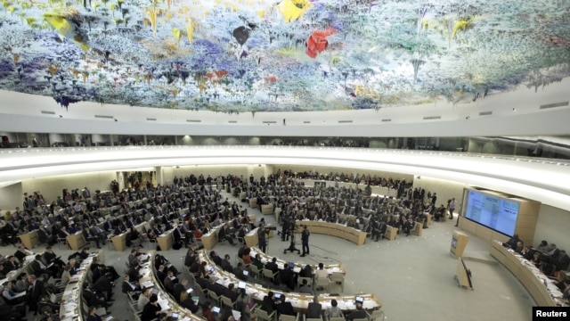 Overview of the U.N. Human Rights Council at the United Nations in Geneva. (File)