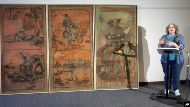 Juti Winchester, curator of the Buffalo Bill Museum in Cody, Wyoming speaks during a news conference