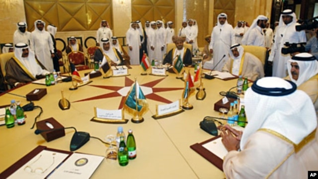 Foreign Ministers of the Arabian Gulf states participate in a Gulf Cooperation Council (GCC) meeting in Doha, April 17, 2012