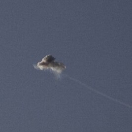 A rocket fired from Gaza is intercepted by Israel's Iron Dome short-range missile defence system over the city of Ashkelon on April 7, 2011.