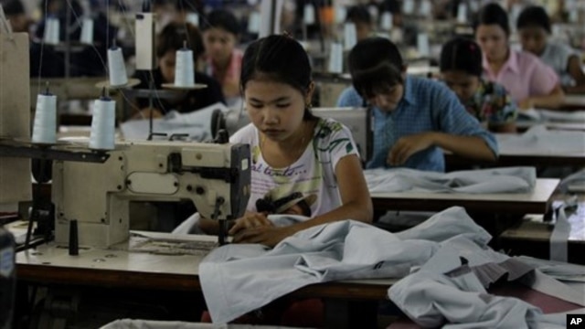 Workers at a garment in Burma.