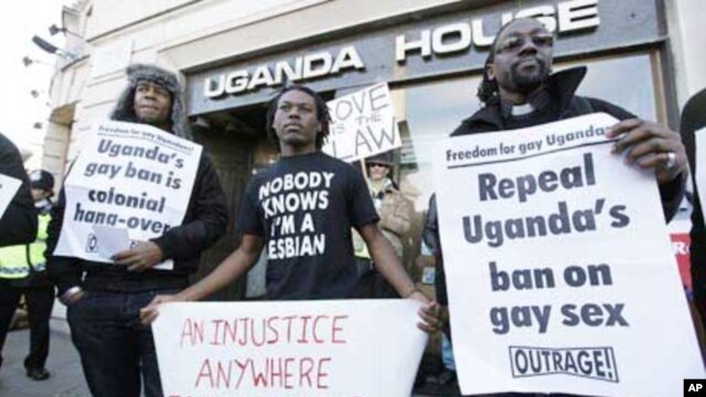 Ugandans demonstrate last year at their country’s embassy in London against a controversial anti-homosexuality bill introduced by Ugandan MP David Bahati