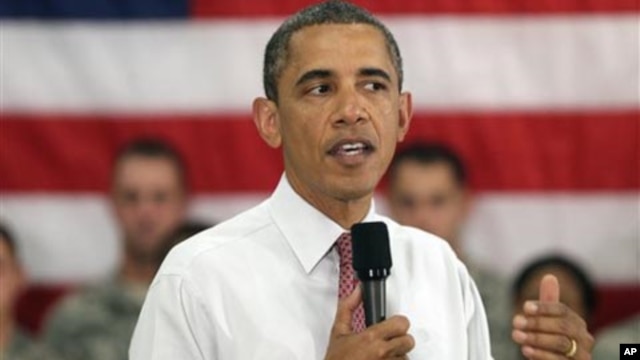 President Barack Obama speaks to soldiers from the 10th Mountain Division in Fort Drum, N.Y, many of whom have just returned from Afghanistan, June 23, 2011