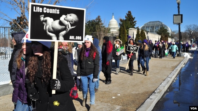 2014年1月22日，数百美国人聚集在国会大厦前抗议美国的堕胎合法化。