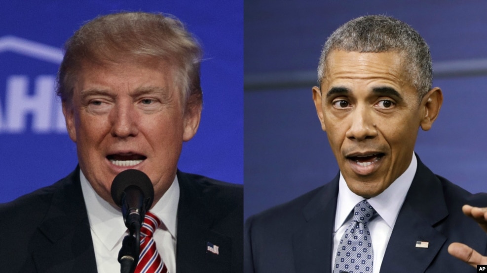 From left, Republican presidential candidate Donald Trump and President Barack Obama. Twice this week, Trump accused the president of founding the militant group Islamic State.