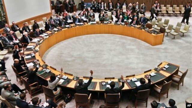 Security Council members vote for tough new sanctions against North Korea after its latest nuclear test, U.N. headquarters, New York, March 7, 2013.