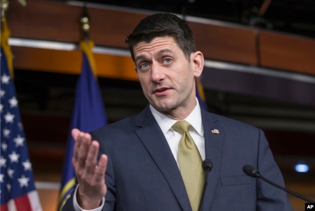 House Speaker Paul Ryan of Wisconsin talks to reporters on Capitol Hill in Washington, March 3, 2016. Ryan said he does not know Donald Trump personally, but would work with him if Trump becomes the party presidential nominee.