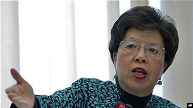 Margaret Chan, Director General of the World Health Organization, delivers her statement during the launch of the global plan to prevent resistance to potent malaria treatment at the WHO headquarters, Geneva, Switzerland, 12 Jan 2011.