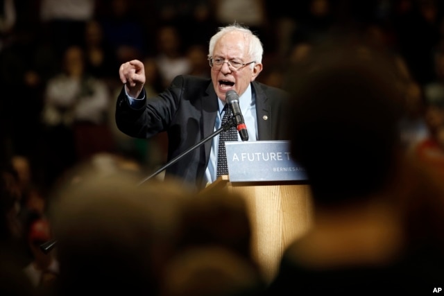 Democratic presidential candidate Sen. Bernie Sanders of Vermont speaks during a campaign stop at Ohio State University in Columbus, Ohio, March 13, 2016.