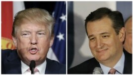 Từ trái, ứng cử viên tổng thống Đảng Cộng hòa Donald Trump và Thượng nghị sĩ bang Texas Ted Cruz