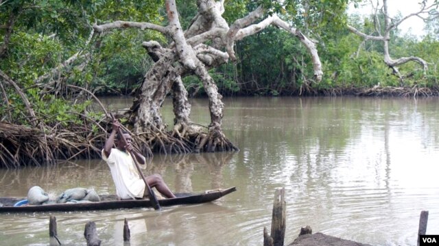 In the fishing villages along the creeks, locals say it can take six hours to paddle to the nearest hospital and that sick children often don't survive the ride. (Heather Murdock for VOA)