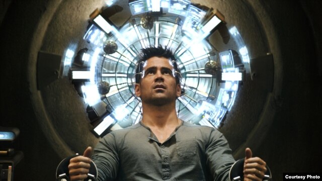 Quaid (Colin Farrell) seated in the Mind Trip Chair inside the Rekall Tripping Den in Columbia Pictures' action thriller TOTAL RECALL.