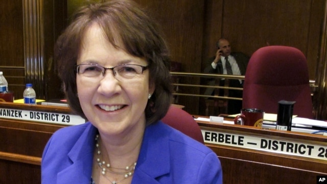 North Dakota Republican Sen. Margaret is the primary sponsor of a bill that the North Dakota Legislature passed Friday that would ban abortion by defining human life as beginning at conception, at the state Capitol in Bismarck, Mar. 22, 2013. 