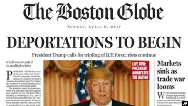 Trang châm biếm ông Trump trên Báo Boston Globe