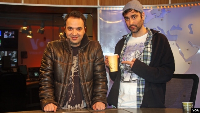 Parazit co-creators Kambiz Hosseini and Saman Arbabi on the set of their program.