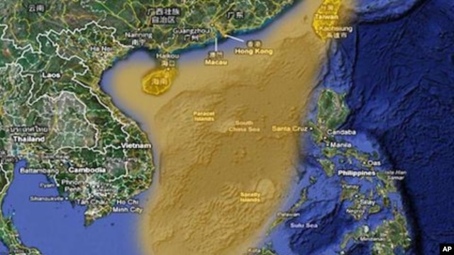 Vùng màu vàng trên bản đồ này là vùng Bắc Kinh tuyên bố thuộc chủ quyền trên Biển Ðông.