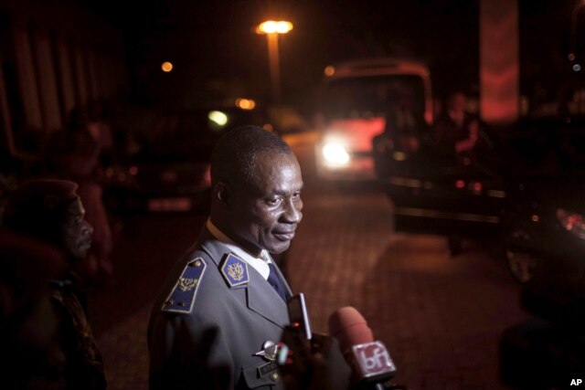 Gen. Gilbert Diendere, who was named leader of Burkina Faso on Thursday, speaks to media in Ouagadougou, Burkina Faso, Sept. 19, 2015.